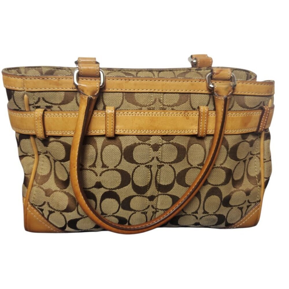 Coach Vtg Hampton Signature & Leather Satchel Bag W/Brass Hardware & Dual Handle - Picture 5 of 16